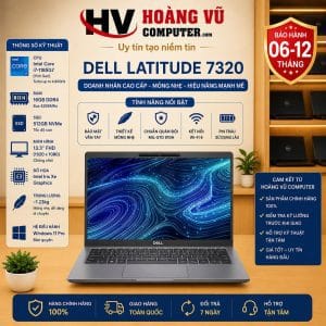 Dell Latitude 7320 i7-1185G7, RAM 16GB, SSD 512GB, màn hình 13.3 inch Full HD. Laptop doanh nhân siêu nhẹ, hiệu năng mạnh mẽ, phù hợp văn phòng và làm việc di động.