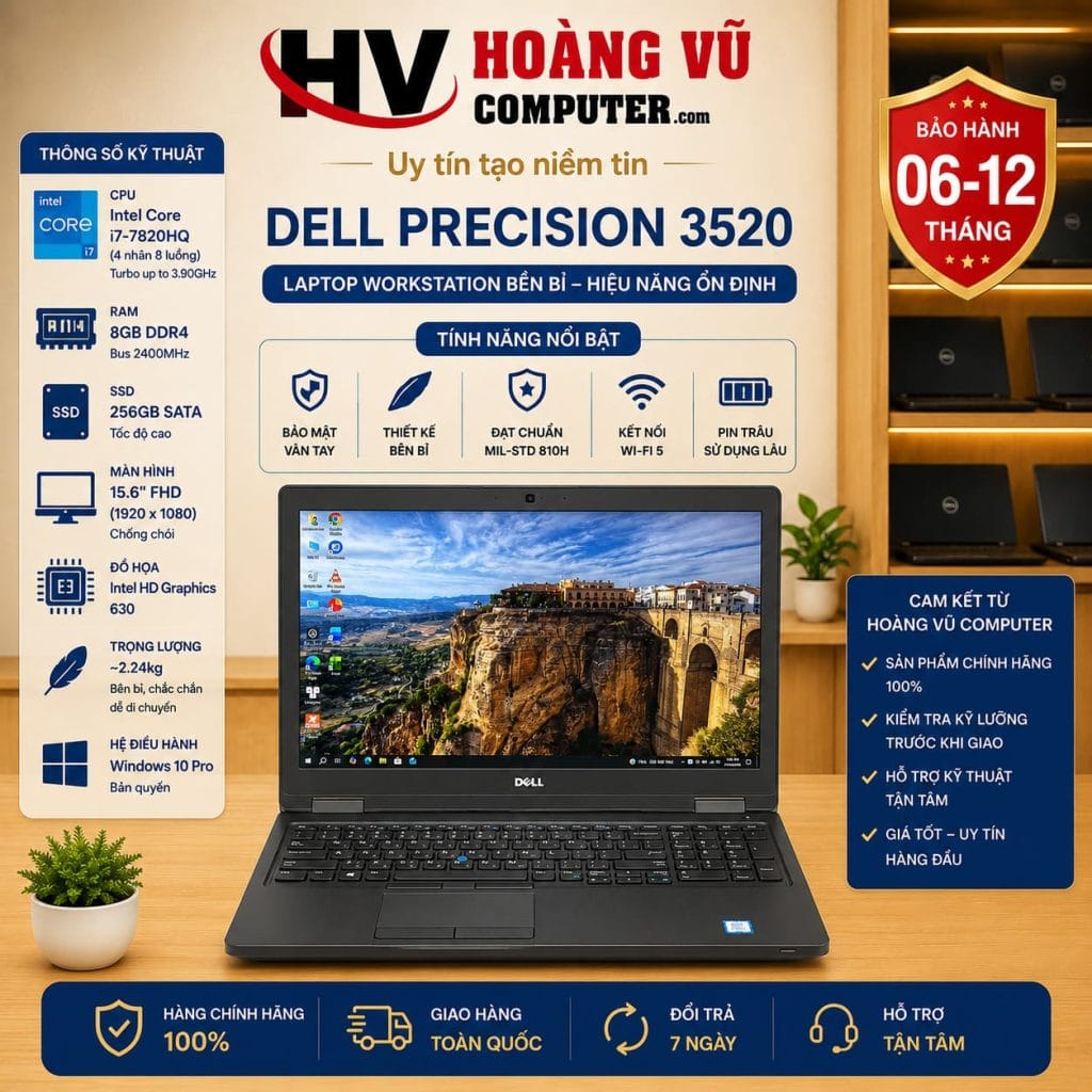 Ảnh tổng thể Dell Precision 3520 i7-7820HQ | RAM 8GB | SSD 256GB | 15.6 FHD
