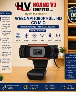Webcam chân kẹp Full HD 1080P có micro tích hợp, hình ảnh rõ nét, dễ lắp đặt cho máy tính và laptop, phù hợp học online, họp và gọi video.