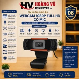Webcam Chân Kẹp 1080P Full HD Có Mic - Hình siêu nét - Webcam Máy Tính - Hoàng Vũ Computer