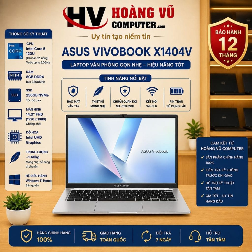 ASUS VivoBook X1404V Core 5 120U RAM 8GB SSD 256GB 14 Inch FHD Win 11