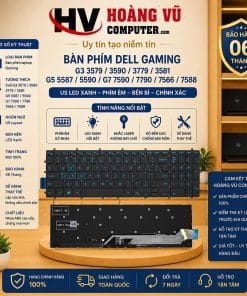 Bàn phím Dell Gaming 7566, 7588, G3 3500 3579 3590 3779 3581, G5 5587 5590, G7 7590 7790 chuẩn US có LED xanh. Bàn phím thay thế chất lượng cao.
