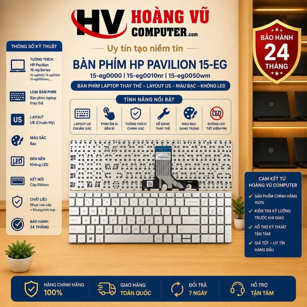Bàn Phím HP Pavilion 15-eg 15-eg0000 15-eg0010nr 15-eg0050wm US Không LED Bạc
