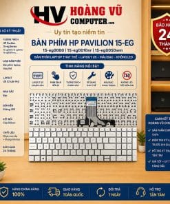 Bàn phím HP Pavilion 15-eg, 15-eg0000, 15-eg0010nr, 15-eg0050wm chuẩn US, không LED, màu bạc. Bàn phím laptop thay thế, hỗ trợ kiểm tra đúng model.