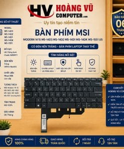 Bàn phím MSI Modern 14 15 MS-14D3, MS-14D2, MS-14D1, MS-14DK, MS-1551 chuẩn US có đèn nền trắng. Thay thế bàn phím MSI bị liệt, lỗi hoặc vào nước.