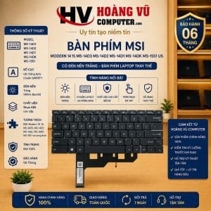 Bàn phím MSI Modern 14 15 MS-14D3, MS-14D2, MS-14D1, MS-14DK, MS-1551 chuẩn US có đèn nền trắng. Thay thế bàn phím MSI bị liệt, lỗi hoặc vào nước.
