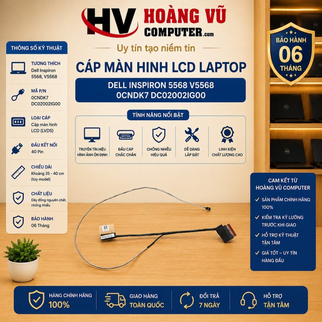 Cáp Màn Hình LCD Laptop DELL Inspiron 5568 V5568 0CNDK7 DC02002IG00