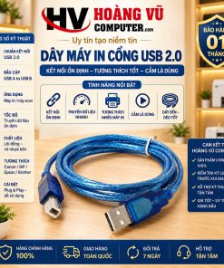 Dây máy in USB 2.0, đầu USB-A sang USB-B, dùng kết nối PC/laptop với máy in Canon, HP, Brother, Epson, Samsung có cổng USB-B. Gọn, dễ sử dụng, phù hợp văn phòng.