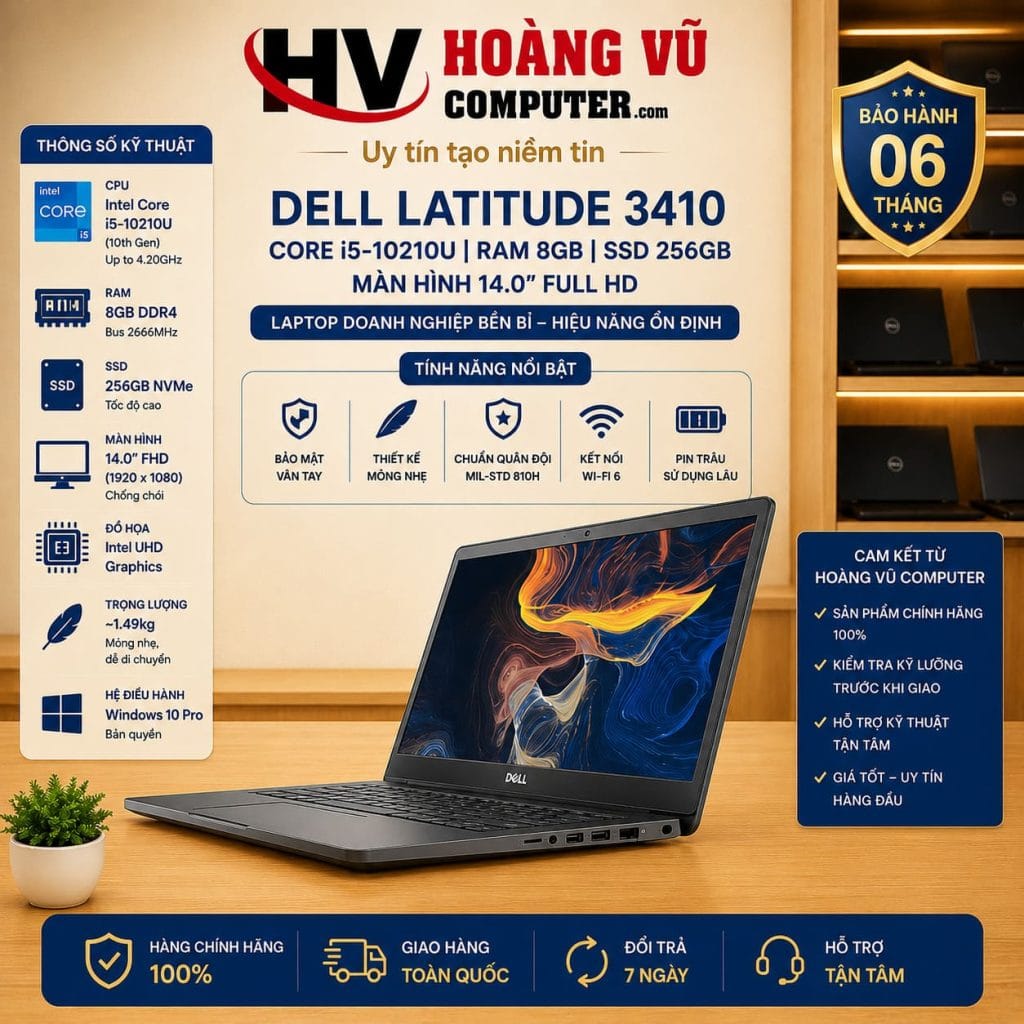 Dell Latitude 3410 i5-10210U Ram 8GB SSD 256GB Màn hình 14.0 inch FHD