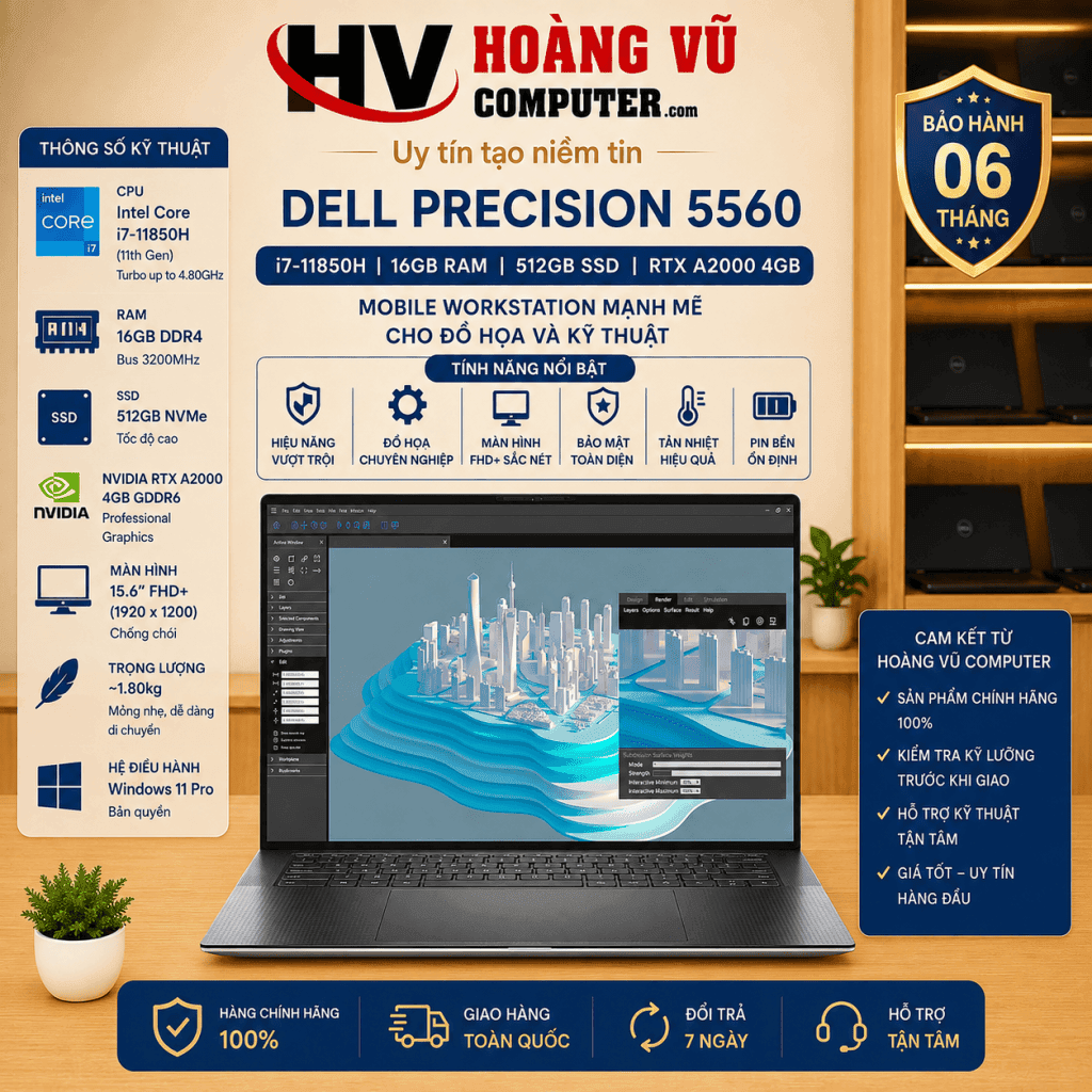 Dell Precision 5560 i7-11850H | RAM 16GB | SSD 512GB | NVIDIA A2000 4GB | Màn Hình 15.6 Inch FHD+