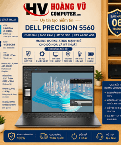 Dell Precision 5560 Core i7-11850H, RAM 16GB, SSD 512GB, NVIDIA RTX A2000 4GB, màn hình 15.6 inch FHD+ 1920x1200, workstation mạnh cho kỹ thuật và đồ họa.
