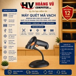 Máy Quét Mã Vạch 2D Winson WNI-5260 Có Chân Đế | Quét 1D 2D - Hoàng Vũ Computer