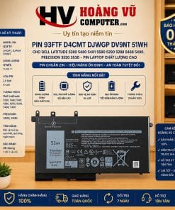 Pin Dell 93FTF D4CMT DJWGP DV9NT 51Wh dùng cho Latitude 5280, 5480, 5490, 5491, 5580, 5290, Precision 3520, 3530. Pin thay thế chất lượng cao, bảo hành uy tín.