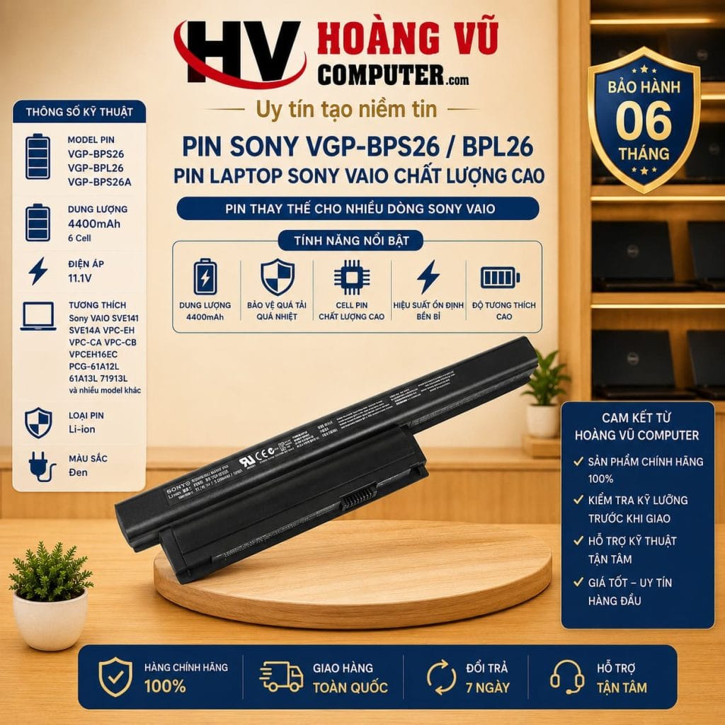 Pin VGP-BPS26 VGP-BPL26 VGP-BPS26A Sony VAIO SVE141 VPC-EH VPC-CA VPC-CB