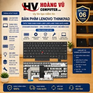 Bàn phím Lenovo ThinkPad T470, T480, T490, E480, E490, L380, L390, L480, A475, A485 mã 01HX459 01AX364. Dùng thay keyboard ThinkPad bị liệt, chạm, kẹt hoặc hư phím.