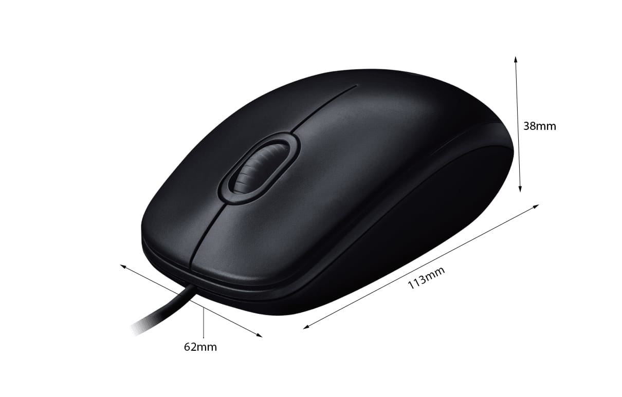 Chuột Logitech B100 Black 910-006605 kết nối USB có dây, cảm biến quang khoảng 1000 DPI, 3 nút, thiết kế dùng được cả hai tay. Phù hợp văn phòng, học tập, PC và laptop.