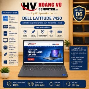 Dell Latitude 7420 Core i7-1185G7 Gen 11, RAM 8GB, SSD 256GB, màn hình 14 inch FHD, Intel Iris Xe. Laptop doanh nghiệp cao cấp phù hợp văn phòng, kế toán, học tập và lập trình.
