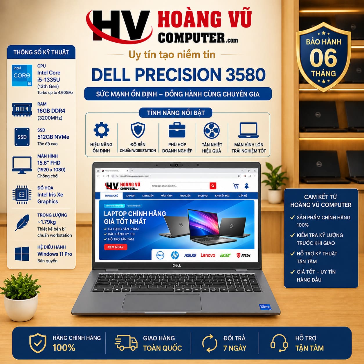 Dell Precision 3580 i5-1335u Ram 16GB SSD 512GB Màn 15.6 FHD - Hoàng Vũ Computer