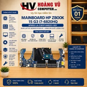 Mainboard HP ZBook 15 G3 Core i7-6820HQ, board APW50 LA-C381P, Part Number 848221-001. Dùng thay main ZBook bị chập, mất nguồn, không lên hình hoặc hư hỏng nặng.