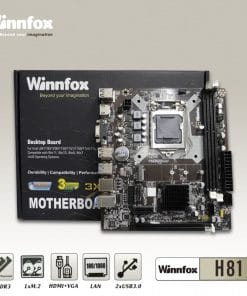 Mainboard Winnfox H81 chính hãng, socket LGA1150, 2 khe RAM DDR3 hỗ trợ tối đa 16GB, PCIe x16, USB 3.0, phù hợp CPU Intel Gen 4, PC văn phòng và sửa chữa. Bảo hành 24 tháng.