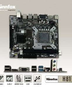 Mainboard Winnfox H81 chính hãng, socket LGA1150, 2 khe RAM DDR3 hỗ trợ tối đa 16GB, PCIe x16, USB 3.0, phù hợp CPU Intel Gen 4, PC văn phòng và sửa chữa. Bảo hành 24 tháng.