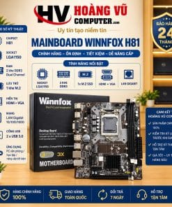 Mainboard Winnfox H81 chính hãng, socket LGA1150, 2 khe RAM DDR3 hỗ trợ tối đa 16GB, PCIe x16, USB 3.0, phù hợp CPU Intel Gen 4, PC văn phòng và sửa chữa. Bảo hành 24 tháng.