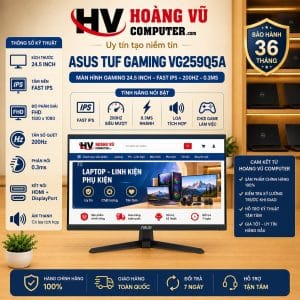 Màn hình ASUS TUF Gaming VG259Q5A 24.5 inch Full HD Fast IPS 200Hz, phản hồi 0.3ms, có loa, HDMI và DisplayPort. Phù hợp gaming FPS, eSports, văn phòng và giải trí.