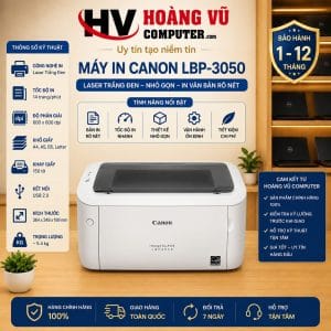 Máy in Canon LBP-3050 Laser trắng đen nhỏ gọn, phù hợp in Word, Excel, PDF, hợp đồng, biểu mẫu và tài liệu A4 cho văn phòng, kế toán, cửa hàng, gia đình và học tập.