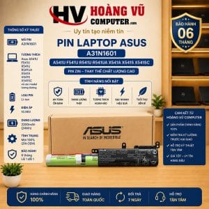 Pin A31N1601 cho ASUS A541U, F541U, R541U, R541UA, X541A, X541S, X541SC. Pin laptop thay thế khi pin chai, tụt nhanh, không sạc, tắt máy khi rút nguồn hoặc pin phồng.