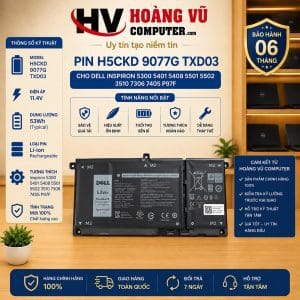 Pin Dell H5CKD 9077G TXD03 dùng cho Inspiron 5300, 5401, 5408, 5501, 5502, 3510, 7306, 7405 P97F. Pin thay thế khi chai, phồng, hỏng hoặc không giữ điện.
