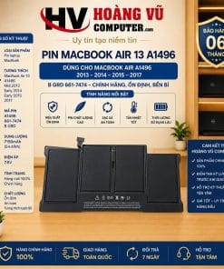 Pin MacBook Air 13 A1496 cho A1466 Mid 2013, Early 2014, Early 2015 và 2017, mã 661-7474, B GRD. Dùng thay pin MacBook bị chai, tụt nhanh, không giữ điện hoặc phồng.