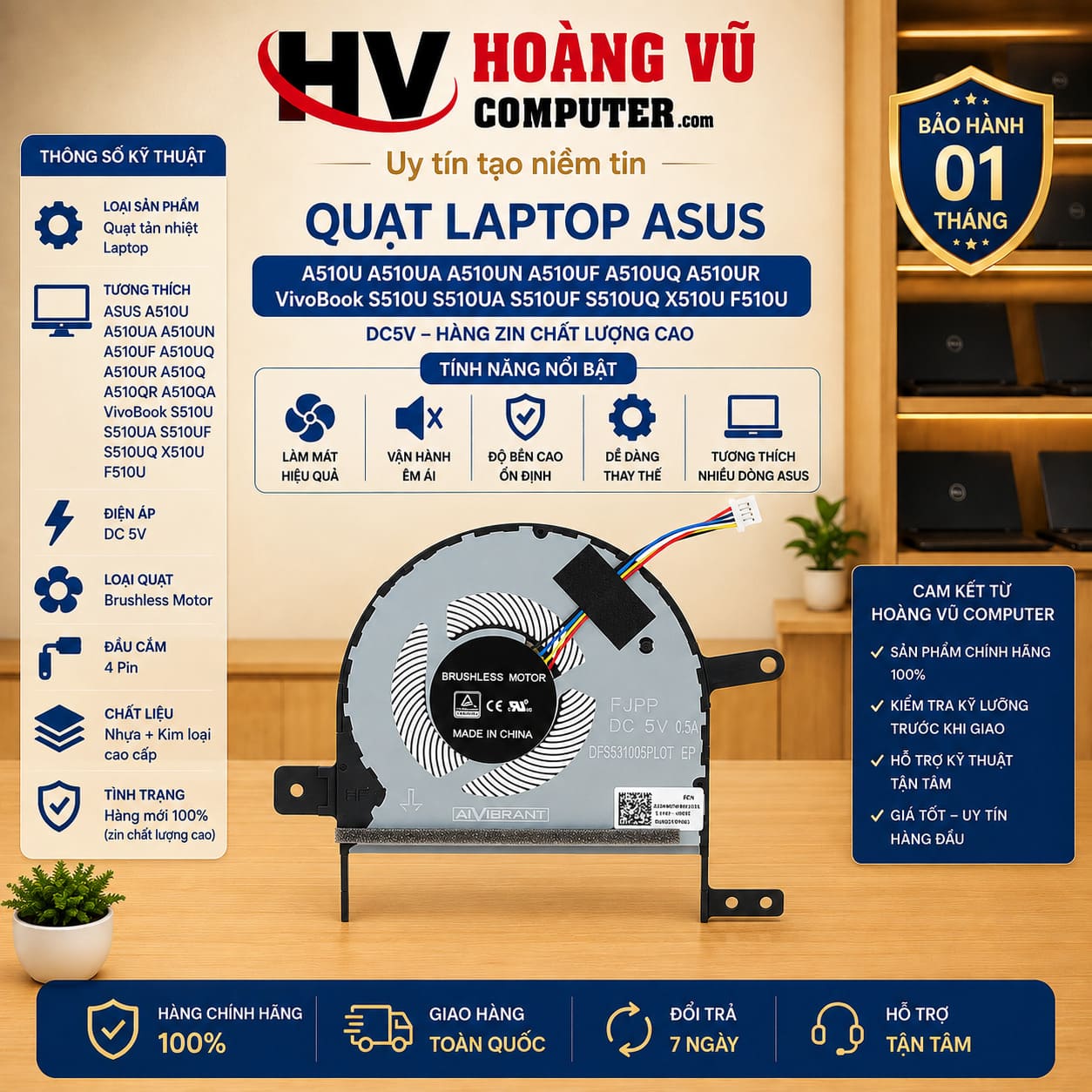 Quạt ASUS A510U A510UA A510UN S510U X510U F510U DC5V - Hoàng Vũ Computer