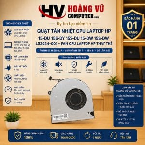 Quạt tản nhiệt CPU laptop HP L52034-001 dùng cho HP 15-DU, 15S-DY, 15S-DU, 15-DW, 15S-DW. Thay quạt bị kêu, yếu, không quay, hỗ trợ kiểm tra và vệ sinh tản nhiệt.