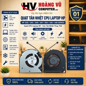 Quạt tản nhiệt CPU laptop HP 240 G7, 240 G8, 245 G7, 245 G8, 247 G8, 246 G7, 300, 340, 348 G5/G7. Dùng thay fan bị kêu, quay yếu, không quay hoặc làm laptop quá nhiệt.