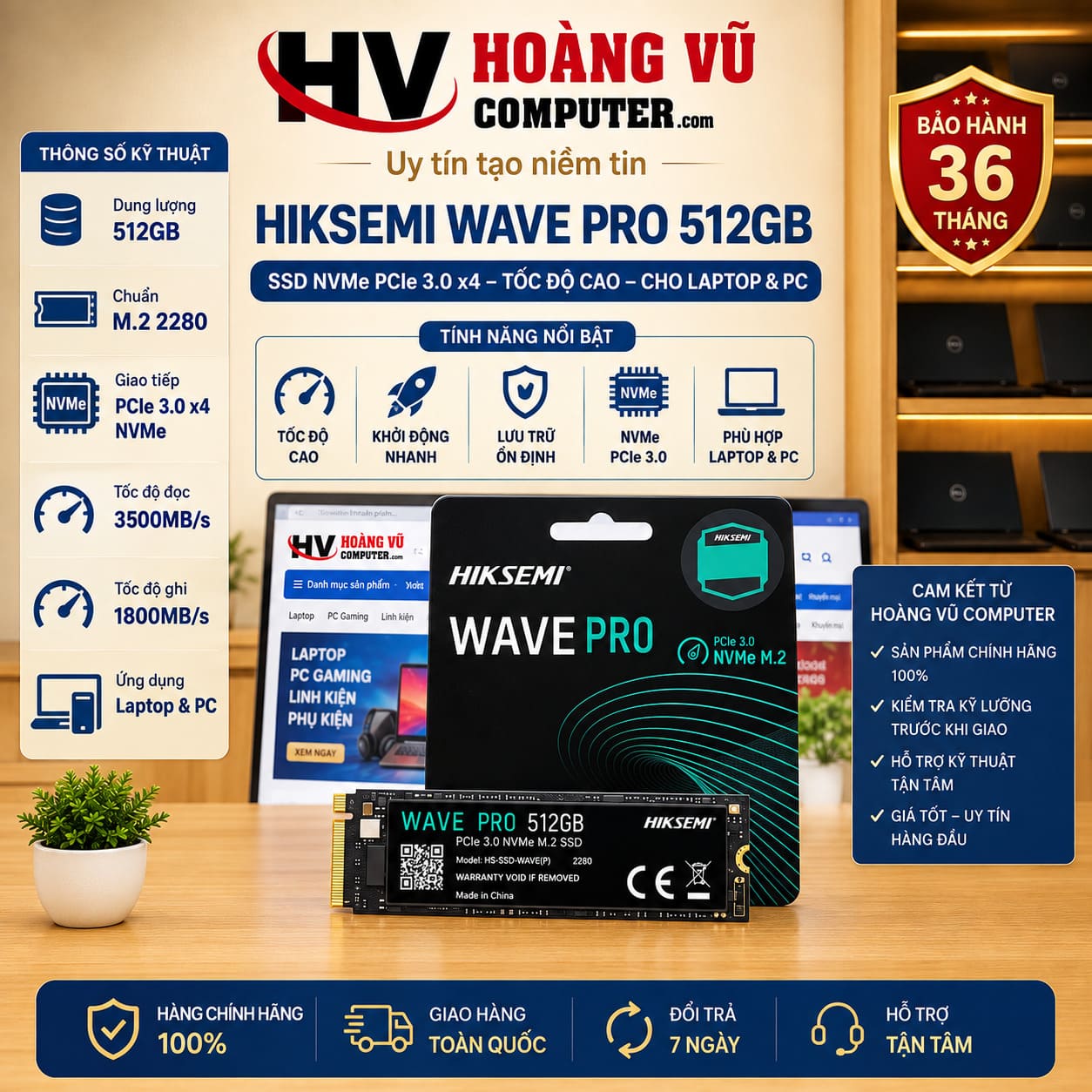 SSD HIKSEMI WAVE PRO 512GB M.2 NVMe PCIe 3.0 x4 3500MB/s - Hoàng Vũ Computer