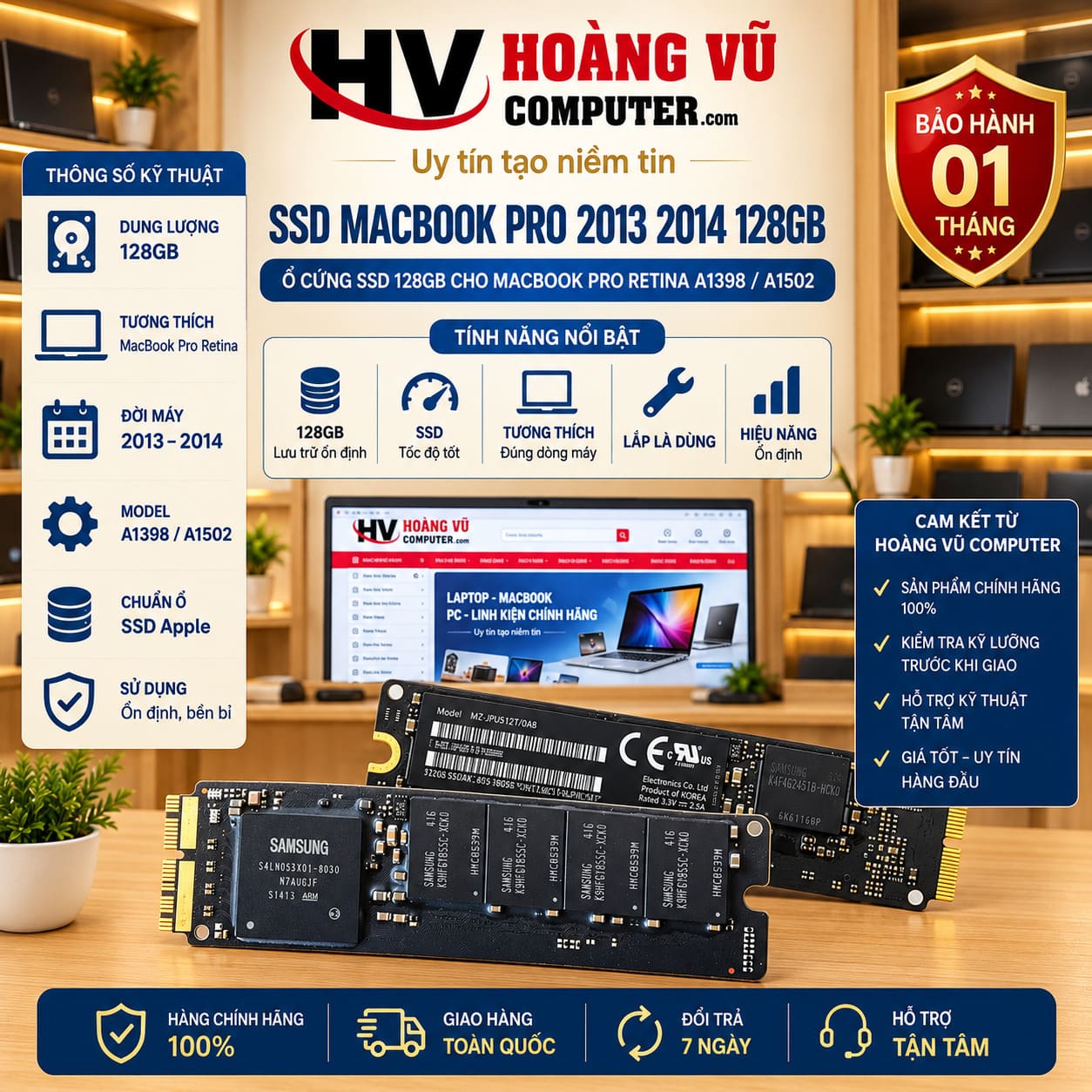 SSD MacBook Pro 2013 2014 128GB A1398 A1502 Retina PCIe - Hoàng Vũ Computer