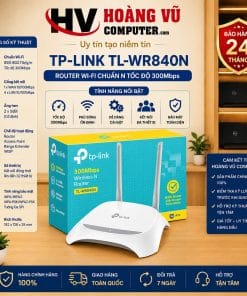 TP-Link TL-WR840N router WiFi chuẩn N tốc độ lên đến 300Mbps, băng tần 2.4GHz, 2 anten, 4 cổng LAN. Bộ phát WiFi phù hợp gia đình, phòng trọ, cửa hàng và văn phòng nhỏ.