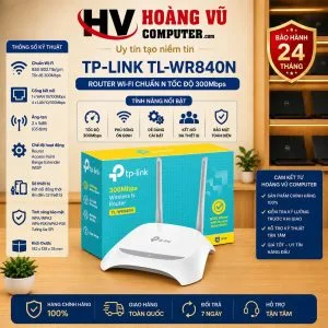 TP-Link TL-WR840N router WiFi chuẩn N tốc độ lên đến 300Mbps, băng tần 2.4GHz, 2 anten, 4 cổng LAN. Bộ phát WiFi phù hợp gia đình, phòng trọ, cửa hàng và văn phòng nhỏ.