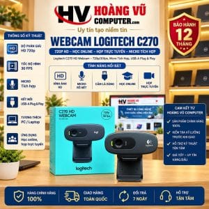 Webcam Logitech C270 HD 720p 30fps Có Mic USB-A - Hoàng Vũ Computer