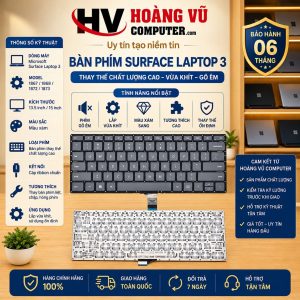 Bàn phím Microsoft Surface Laptop 3 Model 1867 1868 1872 1873 màu xám chất lượng cao, có phiên bản cho máy 13.5 và 15 inch. Dùng thay bàn phím liệt, chập, kẹt hoặc hỏng phím.