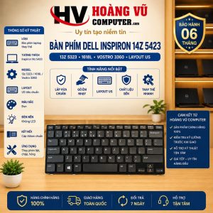 Bàn phím Dell Inspiron 14z 5423, 13z 5323, 1618L, Vostro 3360 layout US màu đen không LED. DPN 154C1, KN3G6, 5FCV3. Dùng thay phím liệt, chập hoặc hỏng.