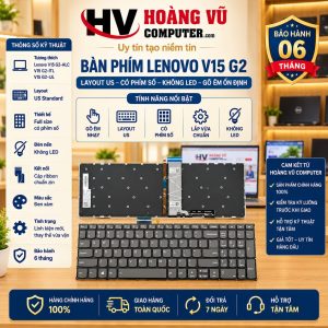 Bàn phím Lenovo V15 G2-ALC, V15 G2-ITL, V15 G2-IJL layout US, có Numpad, không LED. Dùng thay bàn phím liệt, chập, kẹt hoặc hỏng phím. Hỗ trợ kiểm tra đúng cable và Part Number.