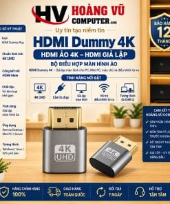 HDMI Dummy 4K, HDMI ảo giả lập màn hình EDID cho PC, Mini PC, server và Remote Desktop. Cắm HDMI Plug & Play, tạo màn hình ảo khi không sử dụng màn hình thật.