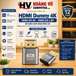 HDMI Dummy 4K, HDMI ảo giả lập màn hình EDID cho PC, Mini PC, server và Remote Desktop. Cắm HDMI Plug & Play, tạo màn hình ảo khi không sử dụng màn hình thật.