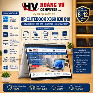 HP EliteBook x360 830 G10 Core i7-1355U RAM 16GB SSD 512GB NVMe 13.3 WUXGA Touch Xoay Gập 360° Windows 11 Bạc - Hoàng Vũ Computer