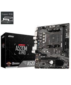 Mainboard MSI A520M-A PRO chipset AMD A520, socket AM4, hỗ trợ Ryzen 3000/4000G/5000, 2 khe DDR4 tối đa 64GB, M.2 PCIe Gen3 x4, HDMI, DVI-D, Gigabit LAN, form Micro-ATX.