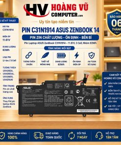 Pin ASUS C31N1914 11.61V 3 Cell nhóm 63Wh, mã 0B200-03730100, dùng cho ZenBook 14 UX435EA UX435EAL UX435EG và UX425UG. Thay pin chai, phồng, tụt nhanh hoặc không giữ điện.