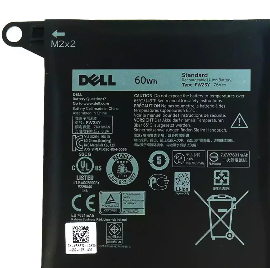 Thiết kế dây sạc / adapter của Pin PW23Y RNP72 Dell XPS 13 9360 D1505 D1605T D1609G D1705 D1805T 60Wh