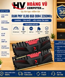 RAM PNY XLR8 8GB DDR4 3200MHz MD8GD4320016XR dành cho PC Desktop, CL16, 1.35V, 288-pin, tản nhiệt, không RGB, hỗ trợ XMP 2.0 và Dual Channel khi ghép RAM tương thích.